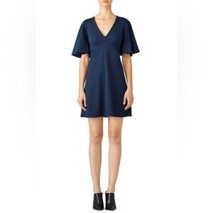 Amanda Uprichard Navy Boca Fit & Flare V-Neck Flutter Sleeve Stretch Dress M